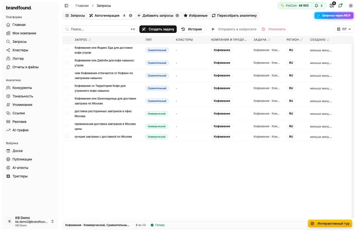 Готовые запросы ждут вашего решения: отметьте нужные и отправьте в нейросети или отклоните лишние.